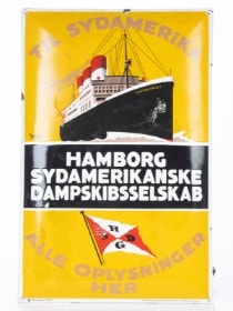 Hamborg Sydamerikanske Dampskibsselskab. Emaljeskilt / reklameskilt