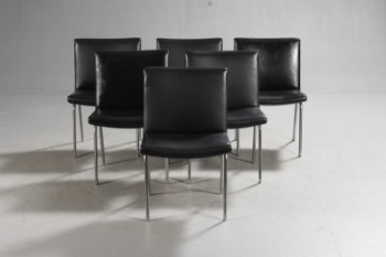 H. J. Wegner. Seks lufthavnsstole / spisestole, læder, model AP-38 (6)