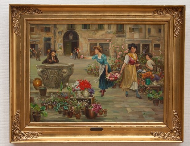 C.E. Veronelli, 1900 tallet, italiensk blomstermarked Denne vare er sat til omsalg under nyt varenummer 2654115