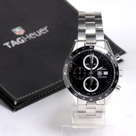 TAG Heuer 'Carrera Calibe 16'. Men's chronograph in steel with black dial - box + certificate. 2006