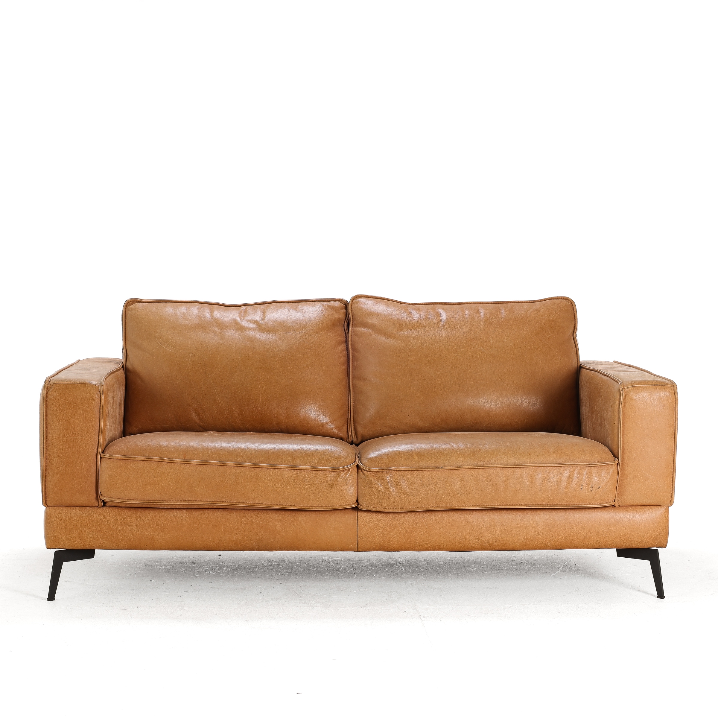 Danish furniture manufacturer circa 2010: Two-seater sofa with patinated leather upholstery.