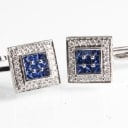 Pair of white gold cufflinks with diamonds and sapphires (2)