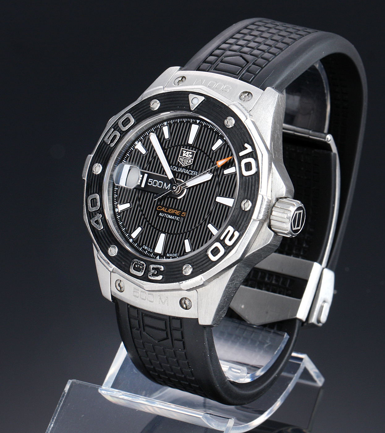 Tag Heuer 'Aquaracer 500m' men's watch, steel, black dial, c. 2010