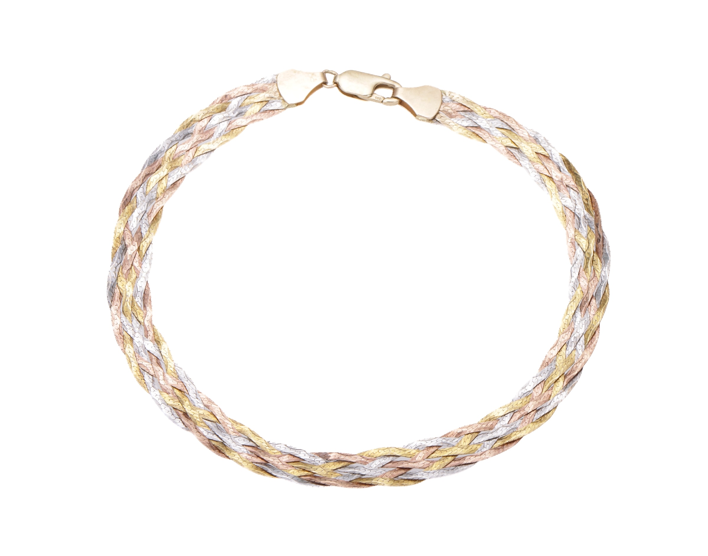 A bracelet of 14k tri-coloured gold. Weight 6.4 g. Length 22 cm.