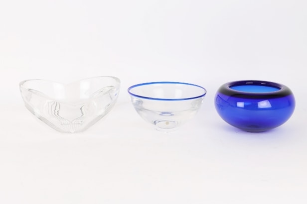 Samling moderne kunstglas og skåle fra Sverige, Italien og Danmark. (6)