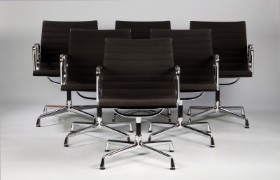 Charles Eames, A set of six armchairs, model EA-107, black hopsack (6)