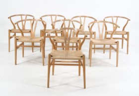 H.J. Wegner. The Y chair. Eight chairs, model CH24, soap-treated beech wood (8)