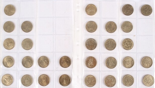 Mønter. Danske 20 kroner Temamønter i ruller m.m