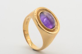 Ring with amethyst, 14 kt. gold. Size 56