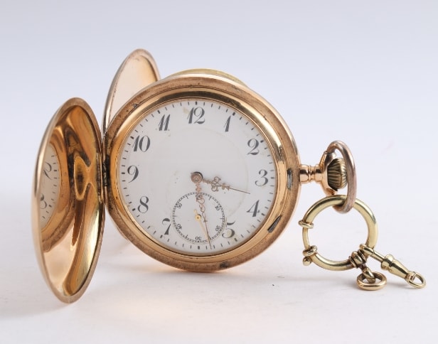 Schweizisk dobbeltkapslet herrelommeur af 14 kt. guld, o. 1910