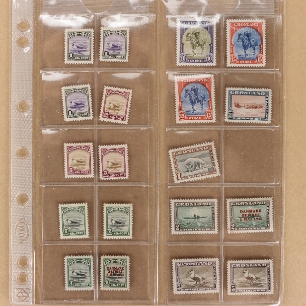 LOT 43. GREENLAND. 1938-1980. 4 plastic pockets with various marks