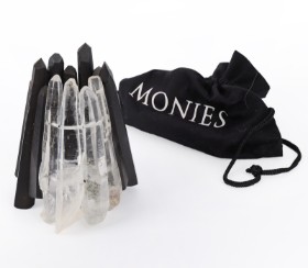 MONIES. Sculptural one-of-a-kind bracelet of cut crystal and ebony