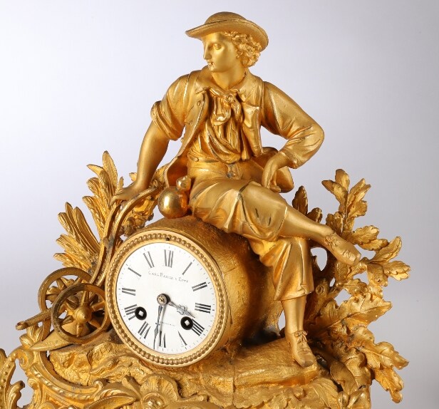 Phillippe H. Mourey. French mantel clock with glass dome, last quarter of the 19th century