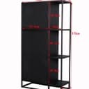 Display cabinet in black painted perforated metal.