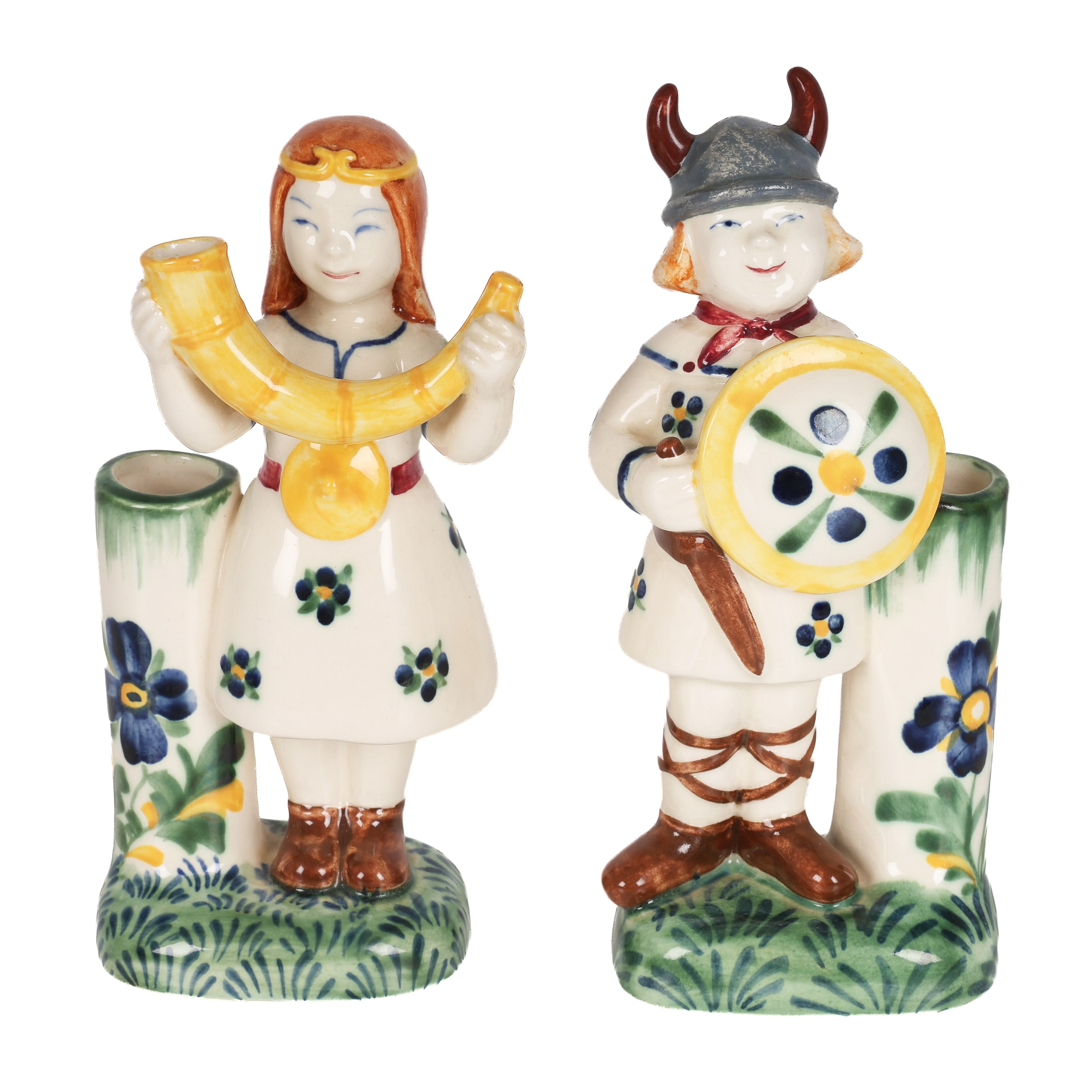 Aluminia: Children's Aid Day figures 'The Viking' and 'The Girl with the Golden Horn'. (2)