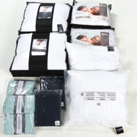 A collection of duvets, pillows and bed linen, including Turiform down sets and Lune Sleep bamboo. (10)