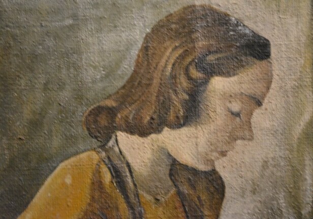 Ölgemälde, Hubert Ortmann, 'nähendes Mädchen'