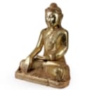 Siddende buddhafigur af udskåret og guldmalet træ