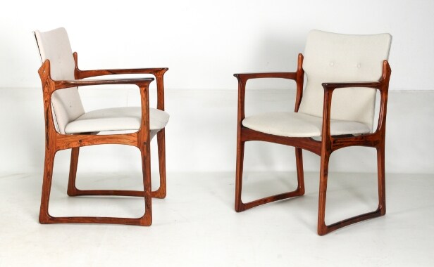 Vamdrup furniture factory. Set of six rosewood armchairs with med ...