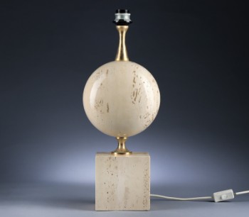 Fransk bordlampe fra 60erne af travertin marmor og messing