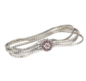 Four-row bracelet of 18 kt. white gold with rubies, 30.4 g. Italy 1960s.