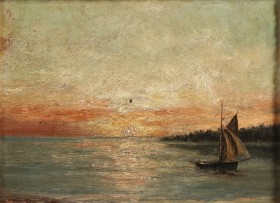 Ubekendt kunstner (1900-tallet). Solnedgang over havet.