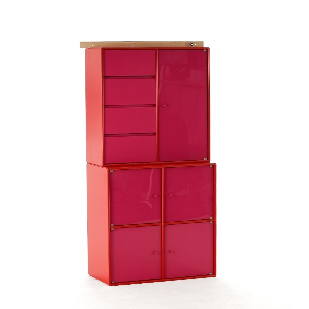 Montana: Two cabinet/drawer sections, red with pink glass fronts ...