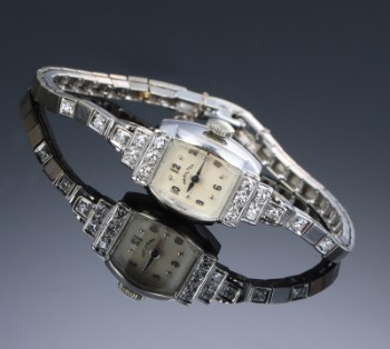 Hamilton. Vintage dameur i 14 kt. hvidguld med diamanter, ca. 1940erne