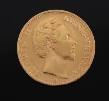 Tysk Ludwig II af Bayern 10 Mark guldmønt 1875