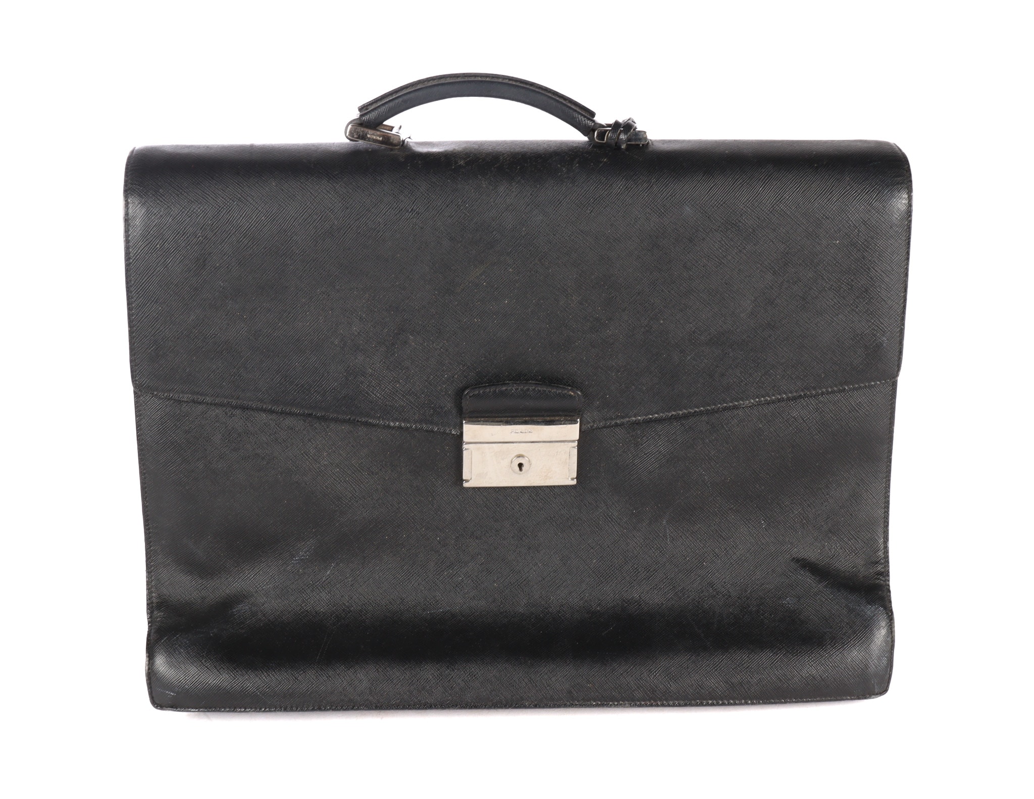 PRADA. Briefcase/attachment bag in black Saffiano Lux leather