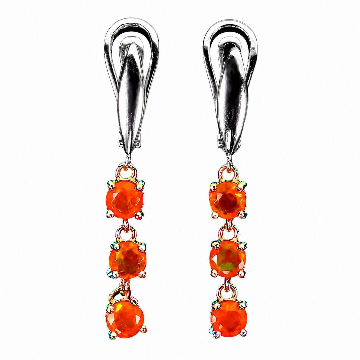 Sterling silver earrings with orange fire opals