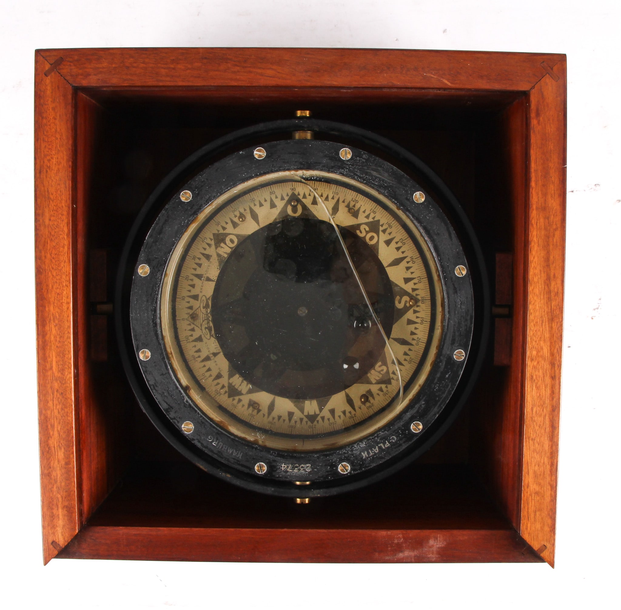 Ship's compass C. Plath Hamburg in mahogany box.