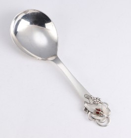 Carl M. Cohr. Silver serving spoon decorated with an enameled ladybug, year 1939