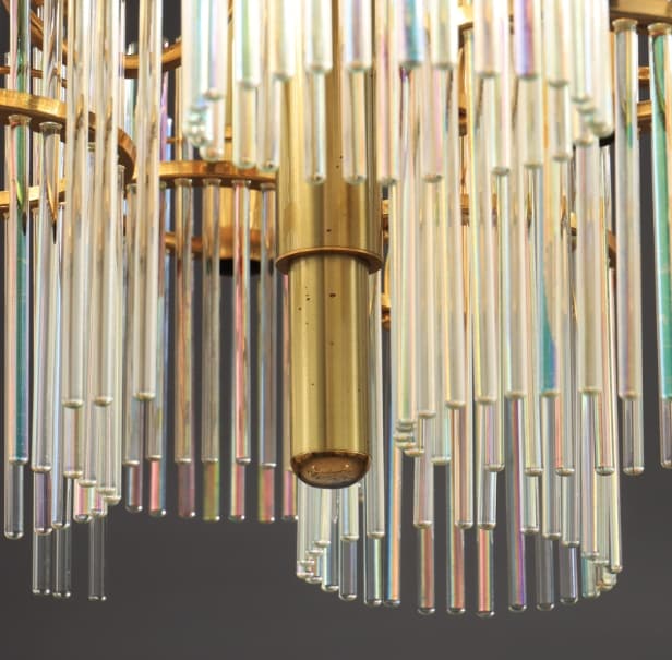 Gaetano Sciolari. Italian 9-arm chandelier from the 70s made of glass and brass
