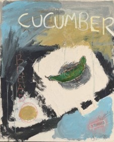 Jesper Bech-Larsen: 'Cucumber', olie og assemblage på lærred