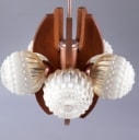 Electrofem Isz. Pendant from the 60s made of glass and teak wood