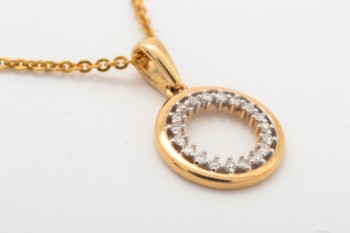 Vedhæng med diamanter, 14 kt. guld, dertil en kæde af forgyldt sterling sølv