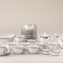 Pillivuyt Bistro hvidt stel af porcelæn med sølvkant (30)