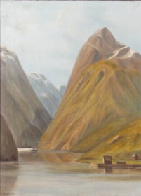 Oscar Kondrup. Sign. Lot from a Norwegian fjord. Oil on canvas