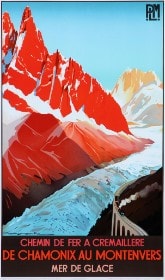 Roger Soubie. Fransk plakat, 'De Chamonix au Montenvers' (1920) 1982