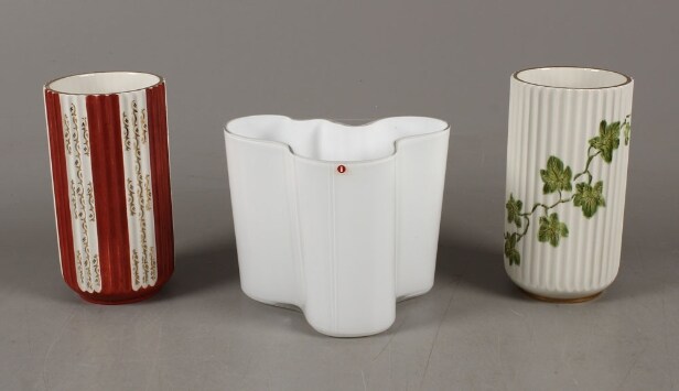 Lyngby vaser samt Alto vase, porcelæn og glas (3)