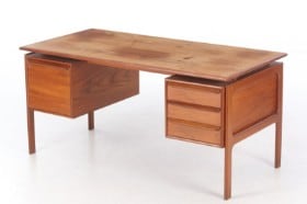 Fritstående skrivebord af teak, 1950-60'erne