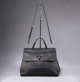 GUCCI. 'Bamboo Daily' top handle taske/ skuldertaske af sort Pebbled læder