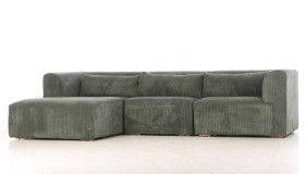 Living&more. 3 - pers sofa med chaiselong, Model Karl - Mørke Grøn