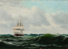 Ubekendt kunstner. Marine med skibe i høj sø, 1800-tallets slutning