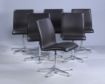 Arne Jacobsen. Sæt på seks Oxford stole, brunt læder. (6)