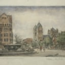 C. Heinz Stricker, 'Düsseldorf-Oberkassel, St. Antoniuskirche', Radierung aquarelliert, Anfang 20. Jh.
