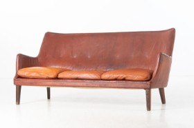 Arne Vodder. Tre-pers. sofa, cognacfarvet læder