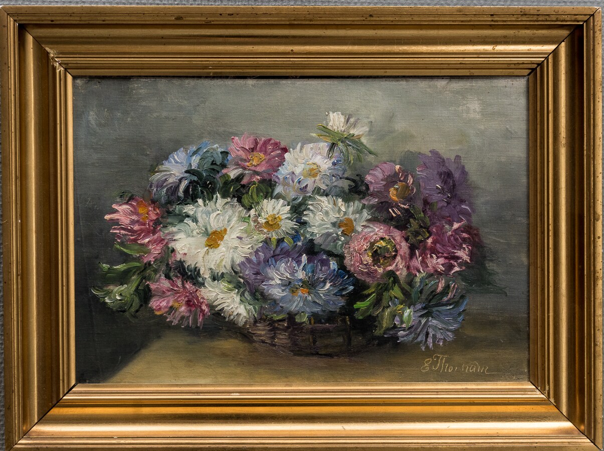 Emmy Thornam. Opstilling med blomster i vase