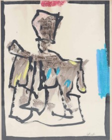 Robert Jacobsen (1912-1993): Figurlig Komposition. Pastel, ca. 1975.